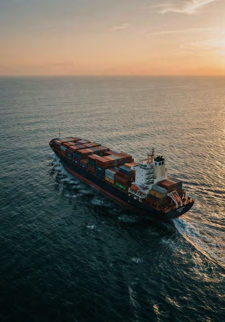 Container ship at sunset