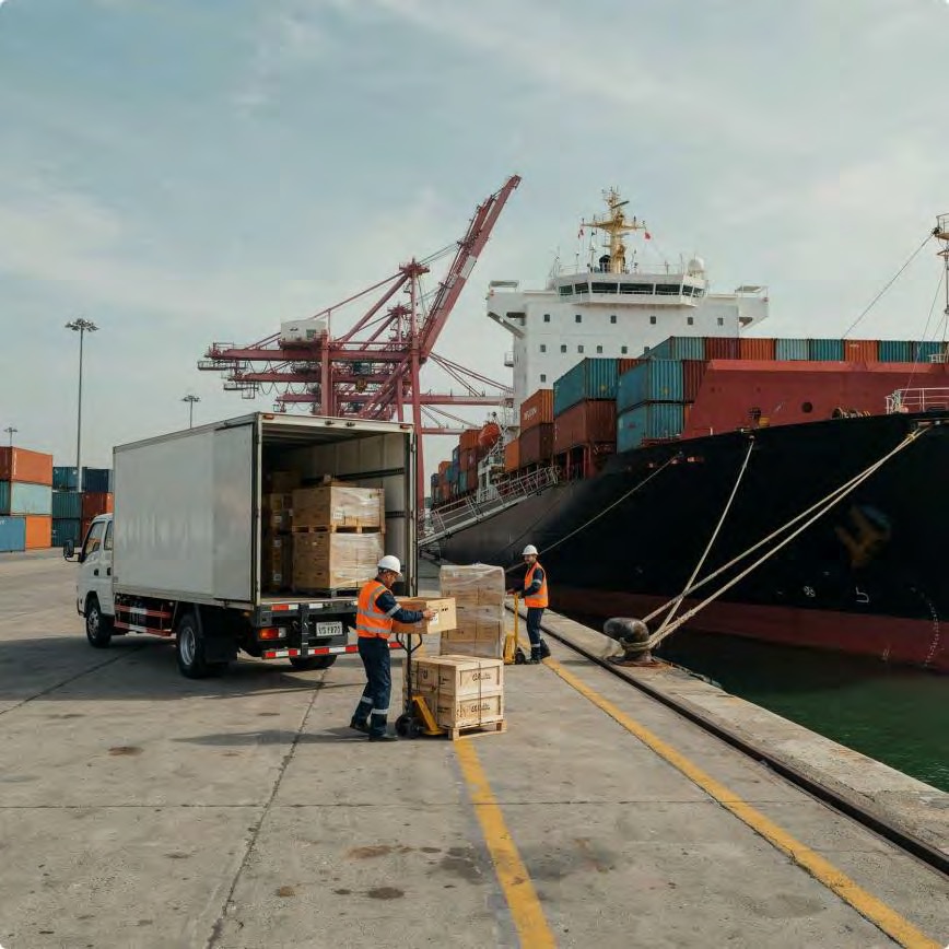 Port supply delivery to a vessel